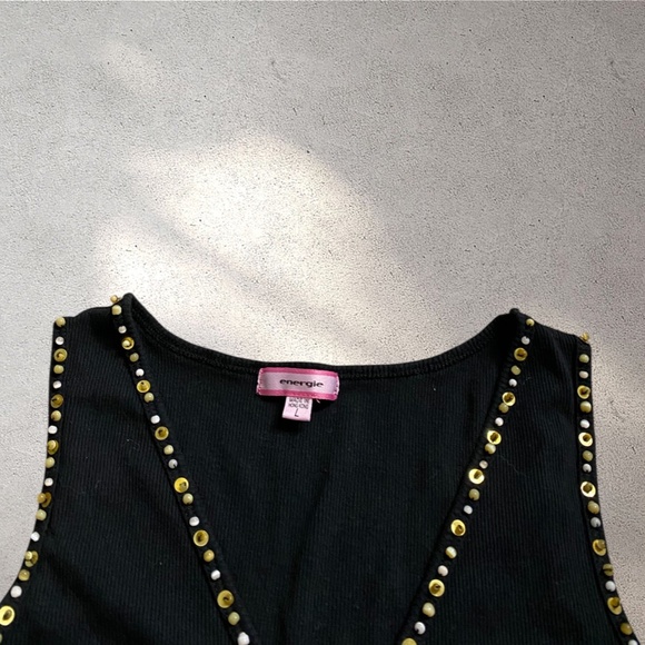 Y2K Energie Black Studded V-Neck Ribbed Tank Top - Picture 5 of 6
